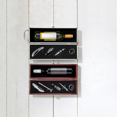 Set vino 5 piezas termómetro escanciador caja madera FSC