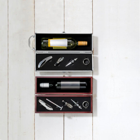 Set vino 5 piezas termómetro escanciador caja madera FSC