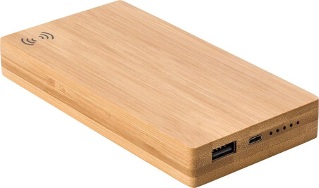 Powerbank bambú 6000 mAh inalámbrico 2 USB LED cable