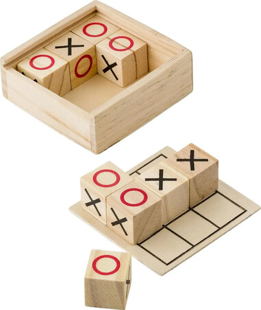3 en raya de madera en caja con tapa tablero