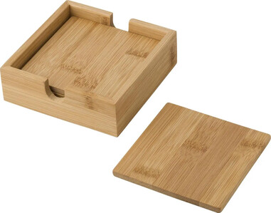 Set 4 posavasos bambú soporte bambú caja regalo FSC PEFC