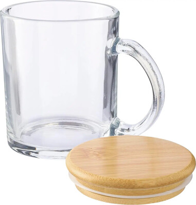 Taza vidrio reciclado 300 ml tapa bambú