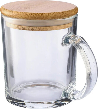 Taza vidrio reciclado 300 ml tapa bambú