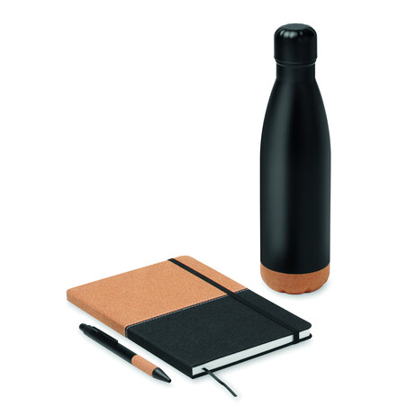 Set regalo 3 piezas botella acero libreta bolígrafo