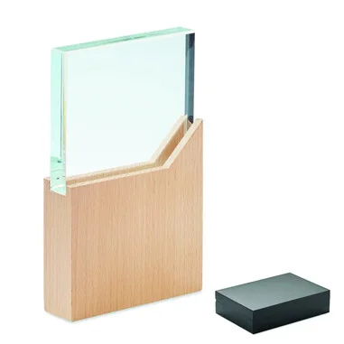 Trofeo cristal con base de madera haya