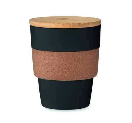 Vaso PP 300 ml con corcho y tapa bambú