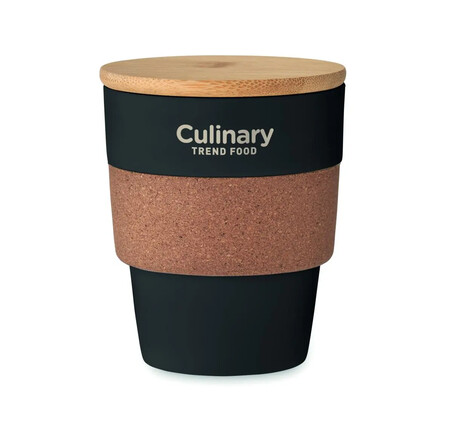 Vaso PP 300 ml con corcho y tapa bambú