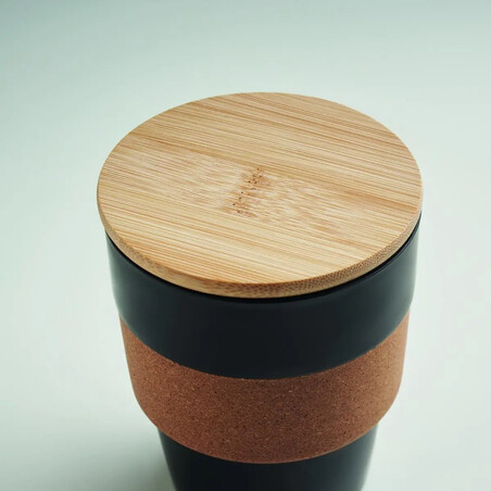 Vaso PP 300 ml con corcho y tapa bambú