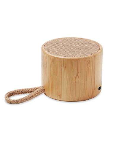 Altavoz inalámb. redondo bambú