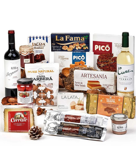 Lote de Navidad sin gluten con vino e ibéricos