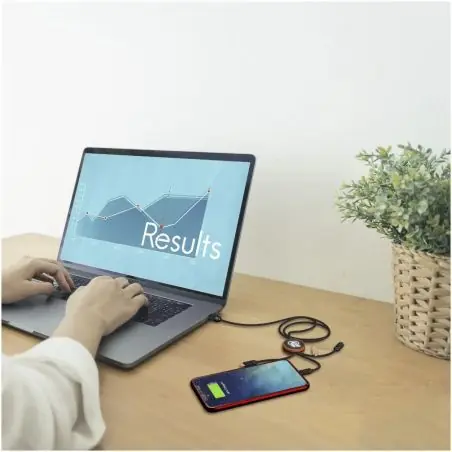 Cable de carga 3 en 1 extendido de PET reciclado con logotipo retroiluminado y estuche redondo de bambú Ecológica Personalizada 