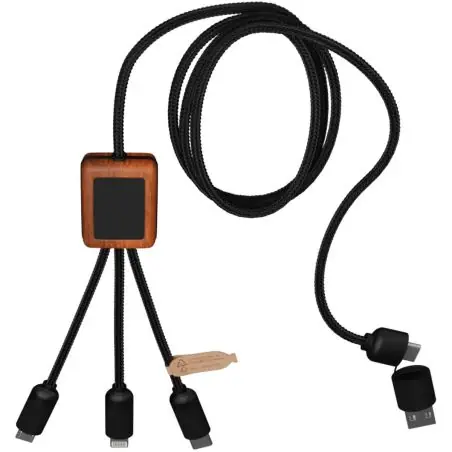 Cable de carga de 40 W 5 en 1 de PET reciclado con logo retroiluminado y estuche cuadrado de madera Ecológica Personalizada 62PX