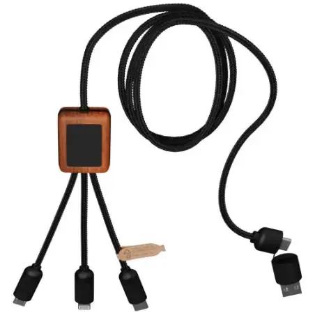 Cable de carga de 40 W 5 en 1 de PET reciclado con logo retroiluminado y estuche cuadrado de madera Ecológica Personalizada 62PX