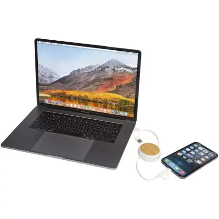 Cable retráctil 5 en 1 de plástico reciclado de 100 cm para sincronización de datos y carga rápida de 45 W con detalles de ba Ec