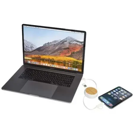 Cable retráctil 5 en 1 de plástico reciclado de 100 cm para sincronización de datos y carga rápida de 45 W con detalles de ba Ec