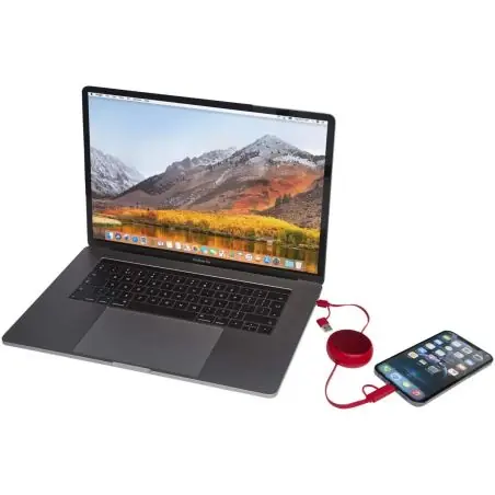 Cable retráctil 5 en 1 de 100 cm de plástico reciclado y aluminio para sincronización de datos y carga rápida de 45 W "Alasia Ec