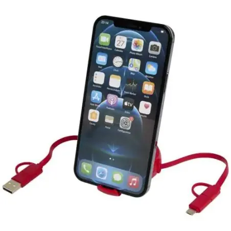 Cable retráctil 5 en 1 de 100 cm de plástico reciclado y aluminio para sincronización de datos y carga rápida de 45 W "Alasia Ec