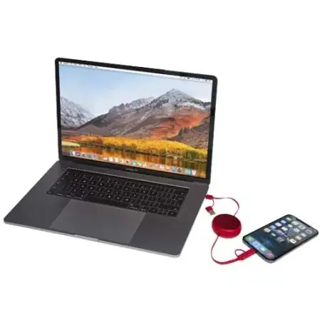 Cable retráctil 5 en 1 de 100 cm de plástico reciclado y aluminio para sincronización de datos y carga rápida de 45 W "Alasia Ec