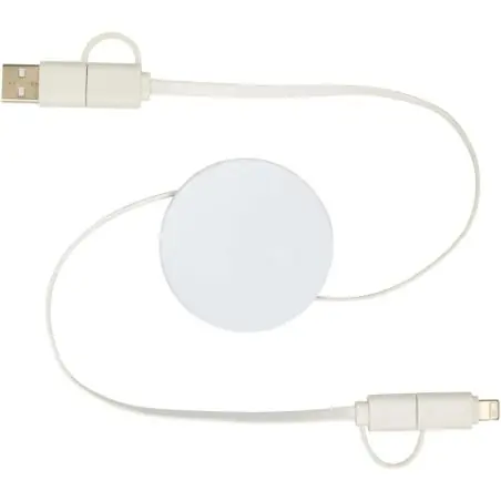 Cable retráctil 5 en 1 de plástico reciclado de 90 cm para sincronización de datos y carga rápida de 40 W Ecológica Personalizad