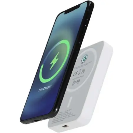 Batería externa inalámbrica magnética de 5000 mAh y 15 W con PD de 20 W fabricada con plástico reciclado Ecológica Personalizada