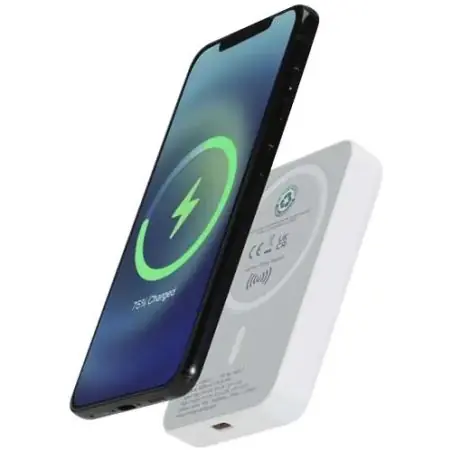 Batería externa inalámbrica magnética de 5000 mAh y 15 W con PD de 20 W fabricada con plástico reciclado Ecológica Personalizada