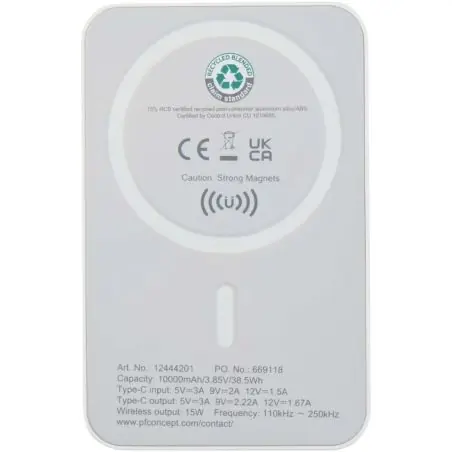 Batería externa inalámbrica magnética de 10 000 mAh y 15 W con PD de 20 W fabricada con plástico reciclado Ecológica Personaliza