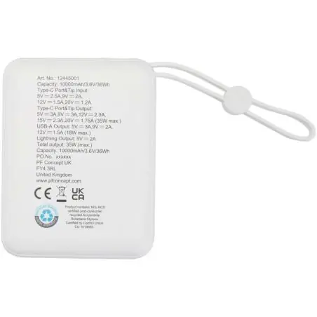 Batería externa para tableta de 10 000 mAh y 35 W con cable tipo C integrado y fabricada con plástico reciclado Ecológica Person