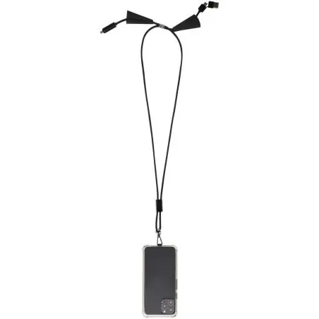 Lanyard de plástico reciclado para smartphone con sincronización de datos integrada y cable 5 en 1 de carga rápida de 100 W " Ec