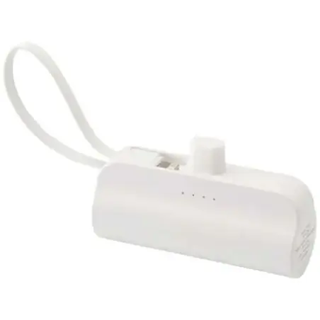 Batería externa tipo-C de plástico reciclado de 5000 mAh y 10 W con soporte abatible incorporado y cable 2 en 1 Ecológico Person