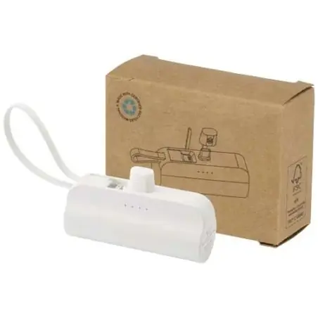 Batería externa tipo-C de plástico reciclado de 5000 mAh y 10 W con soporte abatible incorporado y cable 2 en 1 Ecológico Person