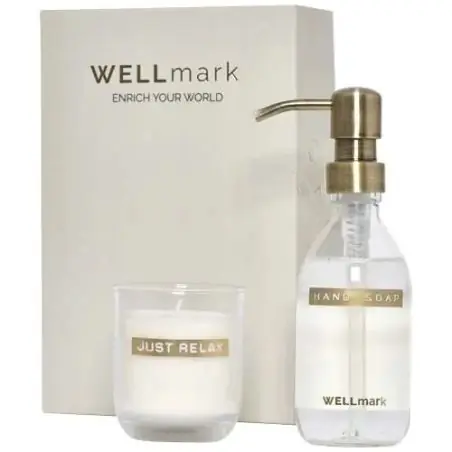 Dispensador de jabón de manos de 250 ml y juego de velas aromáticas de 150 g con fragancia de lino fresco "Wellmark Ecológica Pe