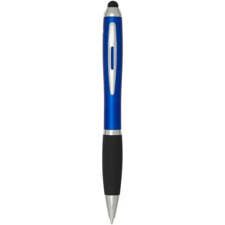 Bolígrafo de plástico reciclado con certificado RCS, stylus, cuerpo de color y empuñadura negra (tinta negra) Ecológico Personal