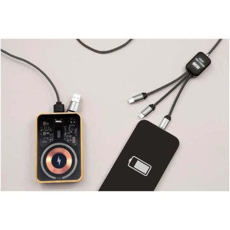 Cable 60W tipo C doble logo luminoso cordones reciclados