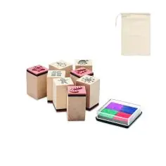 Set 8 sellos navideños madera tinteros 4 colores algodón