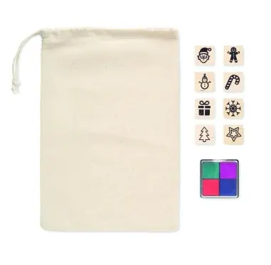 Set 8 sellos navideños madera tinteros 4 colores algodón