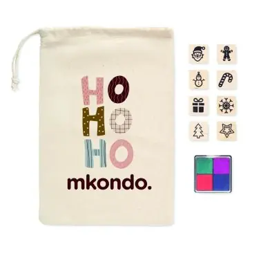 Set 8 sellos navideños madera tinteros 4 colores algodón