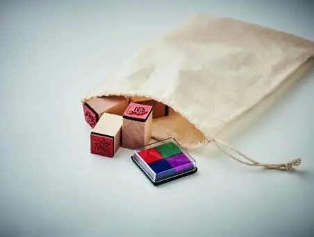 Set 8 sellos navideños madera tinteros 4 colores algodón