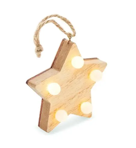 Estrella madera álamo maleza 6 LED cordón pila CR2032