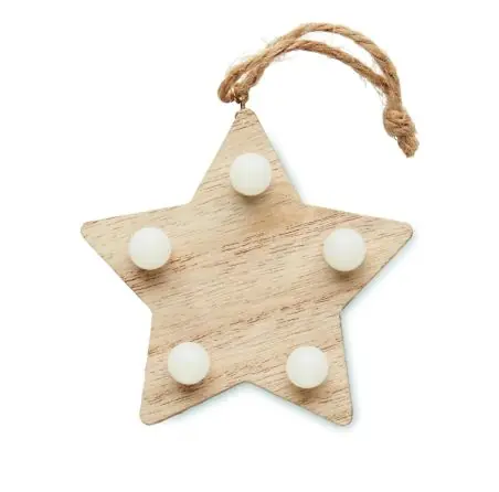 Estrella madera álamo maleza 6 LED cordón pila CR2032