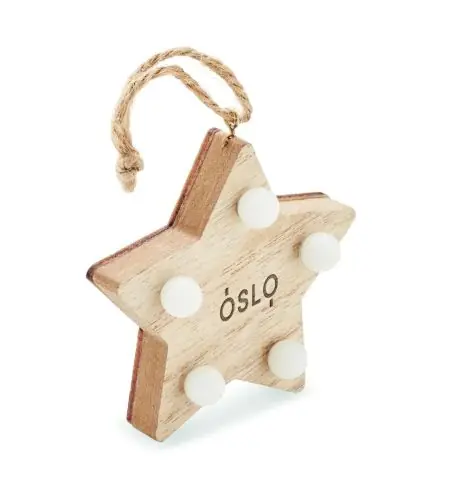 Estrella madera álamo maleza 6 LED cordón pila CR2032