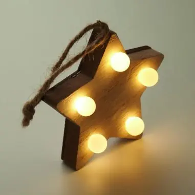 Estrella madera álamo maleza 6 LED cordón pila CR2032