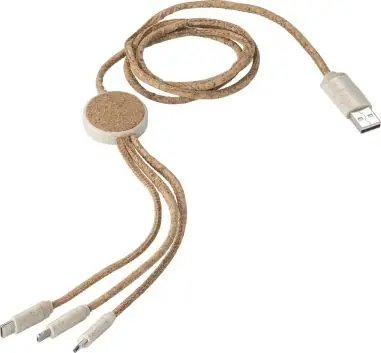 Set cables corcho 120 cm USB-A C Lightning micro-USB trigo