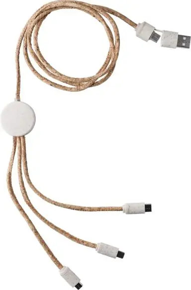 Set cables corcho 120 cm USB-A C Lightning micro-USB trigo