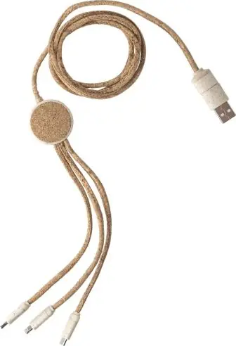 Set cables corcho 120 cm USB-A C Lightning micro-USB trigo