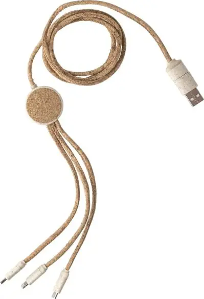 Set cables corcho 120 cm USB-A C Lightning micro-USB trigo