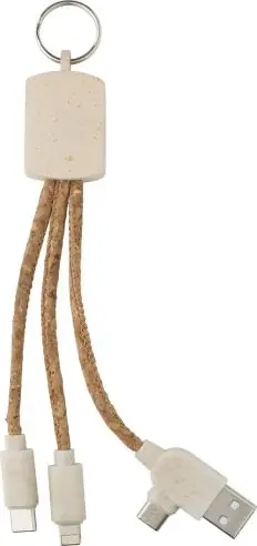 Set cables corcho caña trigo USB-A/C lightning llavero