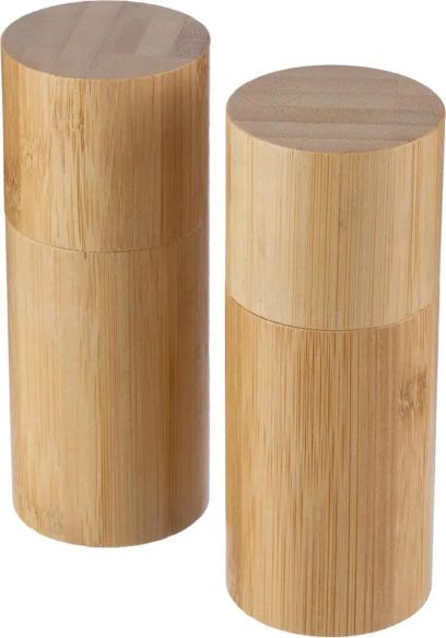 Set 2 molinillos especias bambú cerámica caja kraft