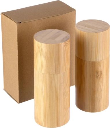 Set 2 molinillos especias bambú cerámica caja kraft