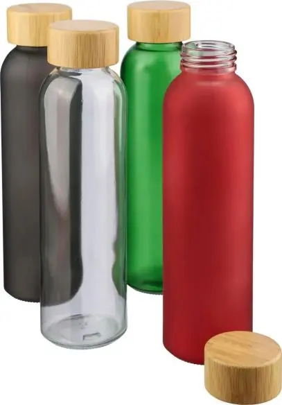 Botella vidrio 500 ml glaseada con bambú