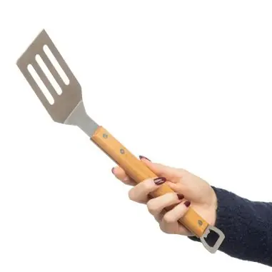 Espátula BBQ inox con mango de haya y abridor